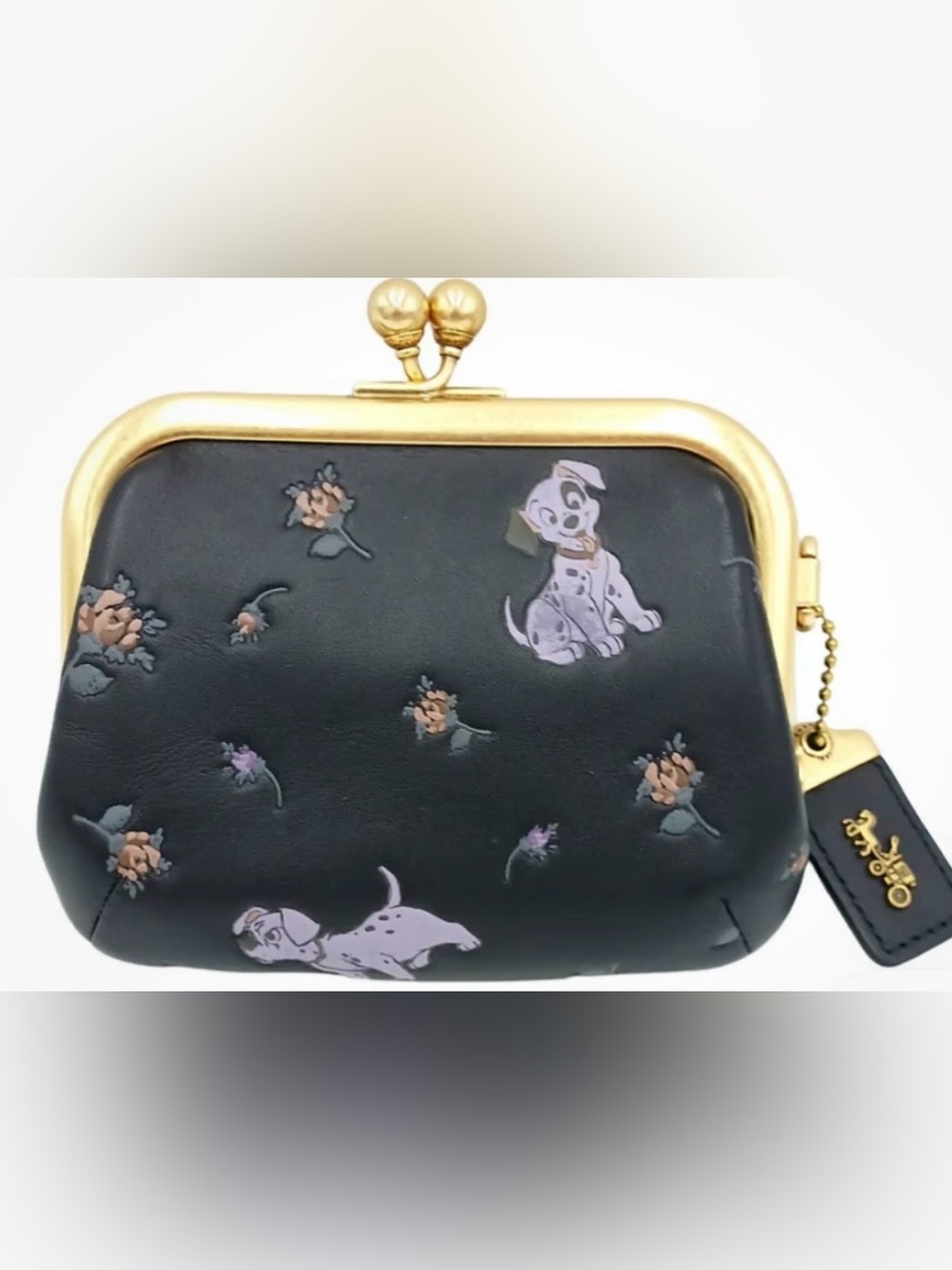 Coach x Disney 101 Dalmatians Kisslock Coin Purse Wristlet Black Floral